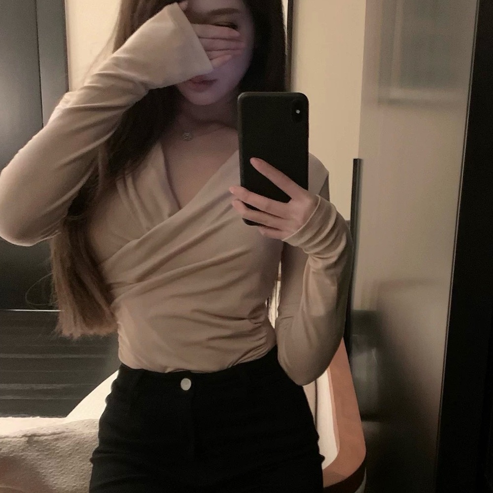 Urban Outfitters Stylish Beige Long Sleeve Top